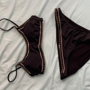 black and olive cheeky bikini set
